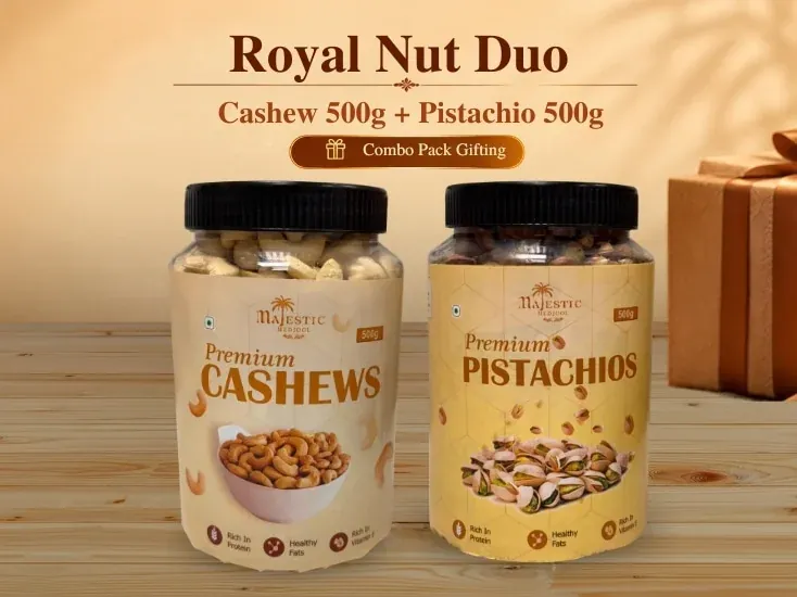 Royal Nut Duo Pack by Majestic Medjool featuring a premium nut assortment for gifting